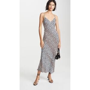 New Suboo Amelie Cheetah Print Midi Slip Dress $230 XS Tie Closure